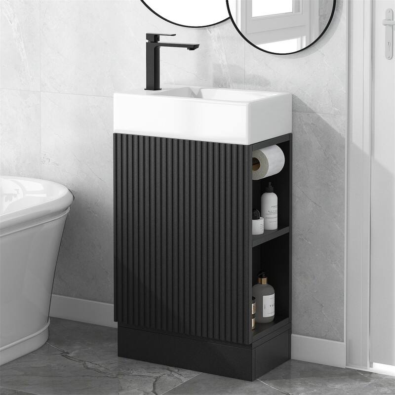 18.6" Bathroom Vanity with Sink Combo, Small Bathroom Cabinet with 2-Tier Shelf, Bathroom Vanity Set with Ceramic Sink