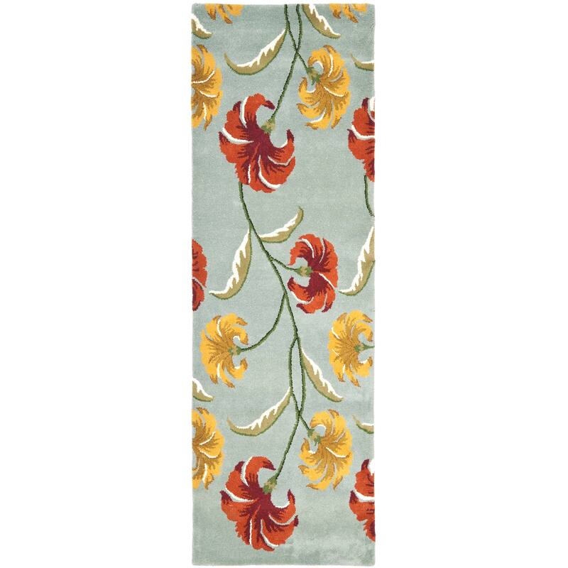 SAFAVIEH Handmade Soho Emilee Botanical N.Z. Wool Rug - 2'6" x 8' Runner - Blue/Multi