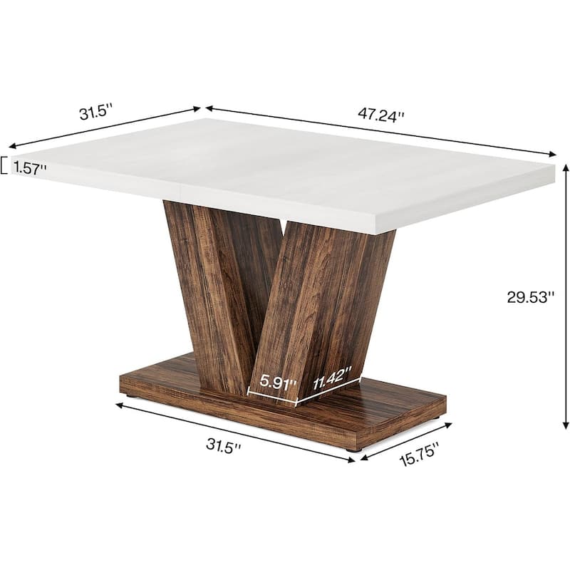 47-Inch Farmhouse Wood Small Dining Table for 4 with Heavy Duty Pedestal - N/A