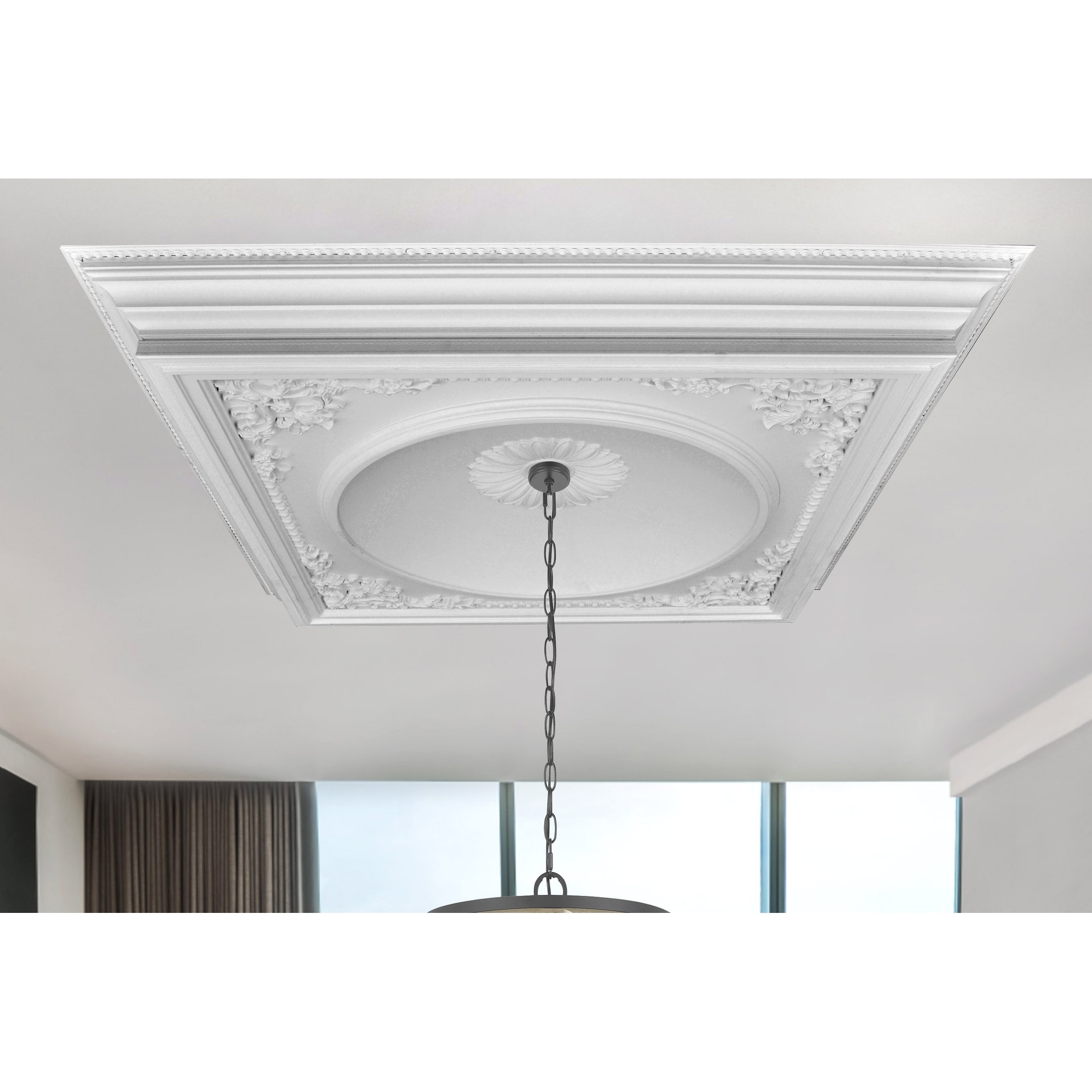 Elegant Large Dome Ceiling Medallion 58 Inch Square - White