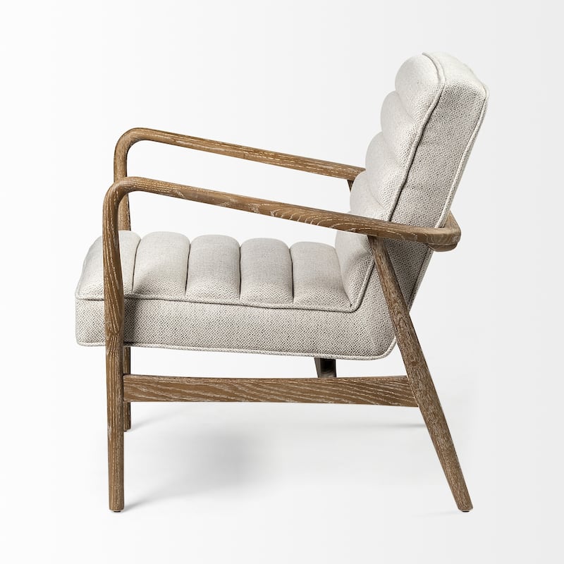 HomeRoots 28" Cream And Brown Fabric Lounge Chair - 28' X '30.5' X '27