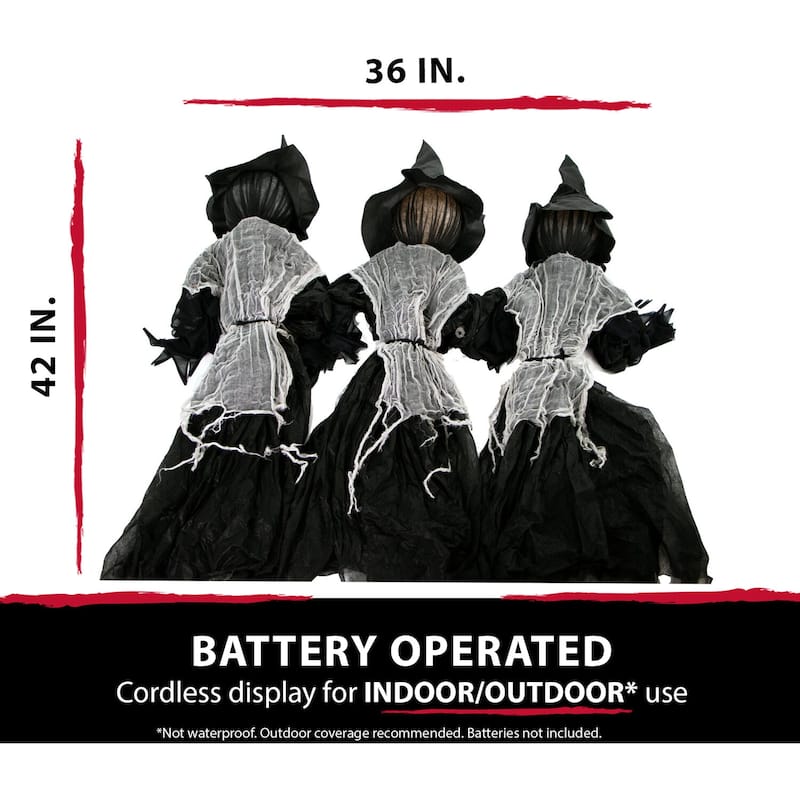 Haunted Hill Farm Lawn Decor Witches, Outdoor Halloween Decoration, Light-Up White, Hanging Option