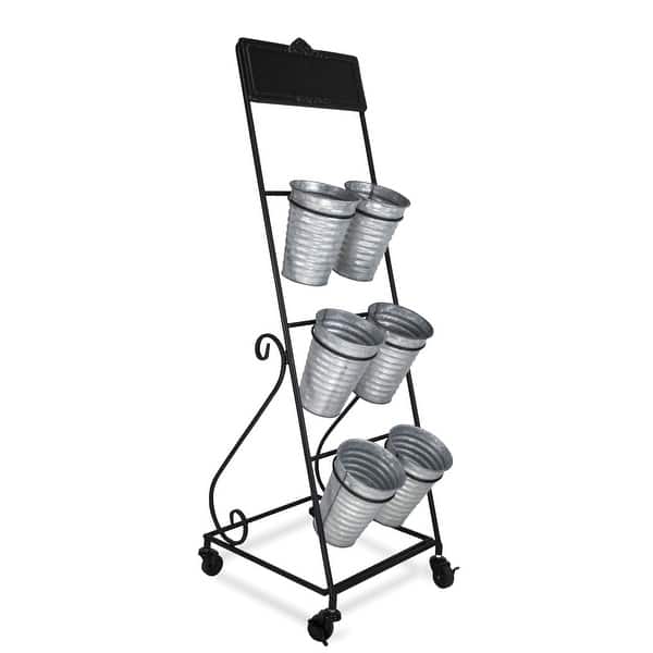 slide 2 of 3, Gray Metal Cart with 6 Metal Pots and Chalkboard Grey