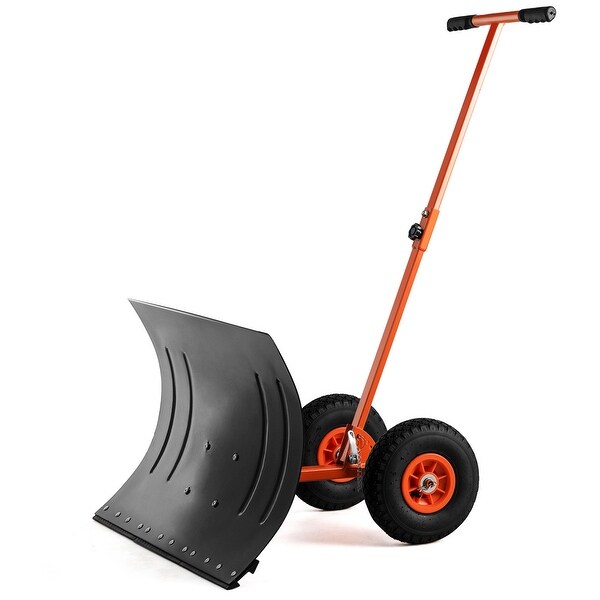 Heavy Duty Adjustable Manual Snowplough Snow Thrower Shover with Wheels for Yard