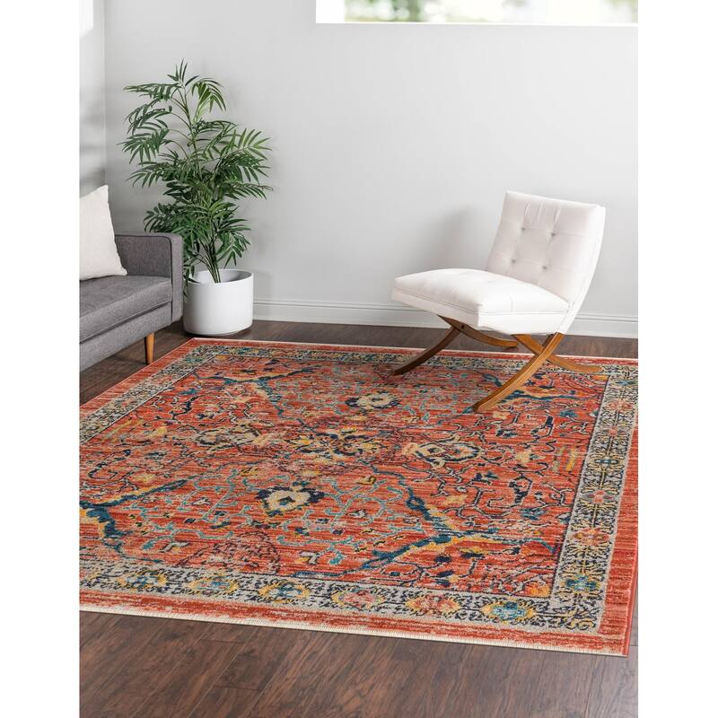 Traditional Nixa Collection Area Rug - 3'11" Square - Brick Red