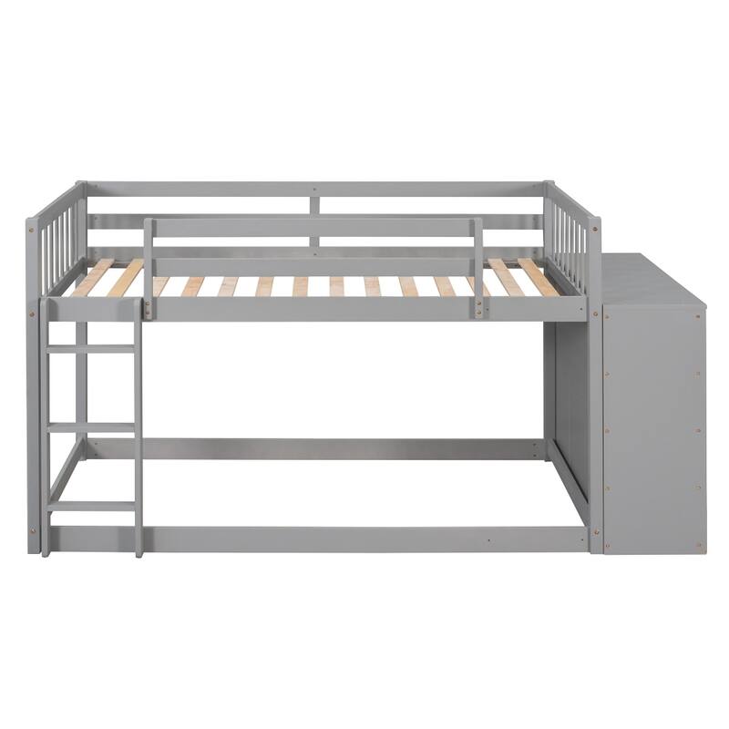 Twin over Twin Bunk Bed with 4 Drawers and 3 Shelves