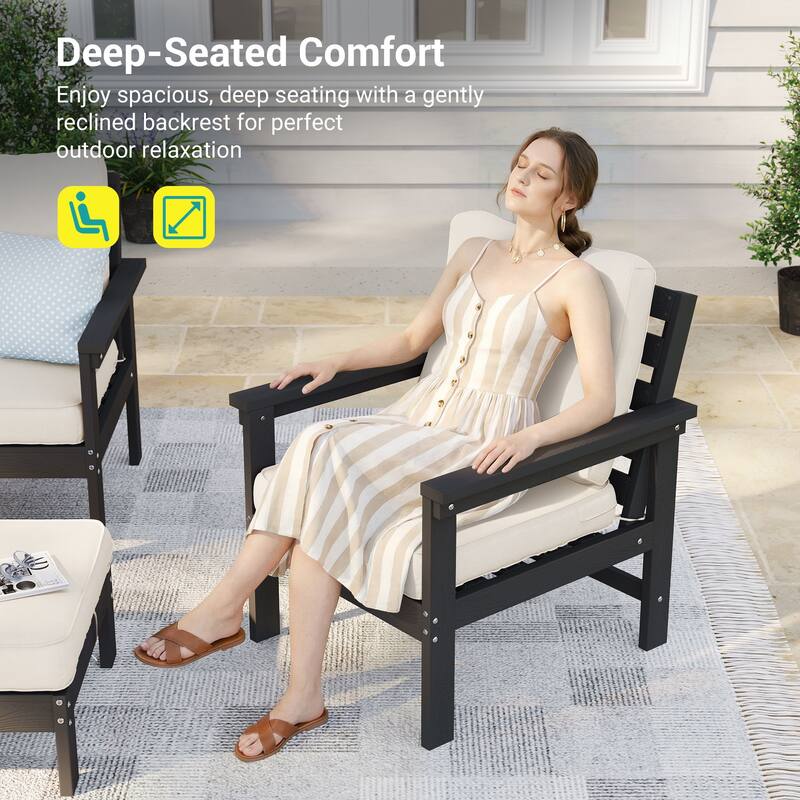 HIPS Outdoor Sofa Set with 3.9 Inch Cushions & Ottoman (Set of 5)