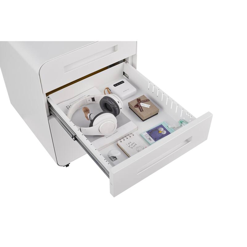 3-Drawer Locking Mobile File Cabinet with Wheels, Metal Home Office Storage Cabinet with Pencil Tray & Hanging Bars