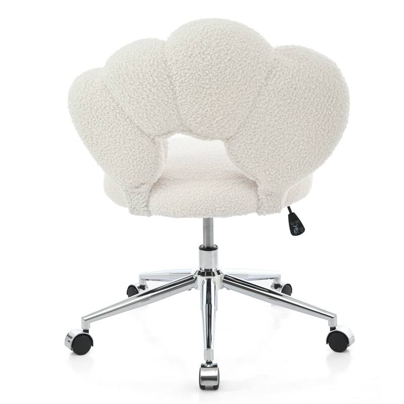 Criss Cross Chair with Wheels, Teddy Fabric Home Office Chair, 360°Swivel Height Adjustable Swivel Vanity Chair