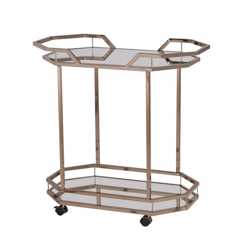 31 Inch Mirrored Glass Bar Cart with Locking Wheels - 31.25" X 16.5" X 30.75"