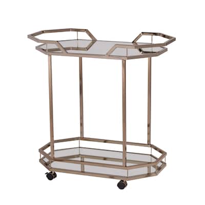 31 Inch Mirrored Glass Bar Cart with Locking Wheels - 31.25" X 16.5" X 30.75"