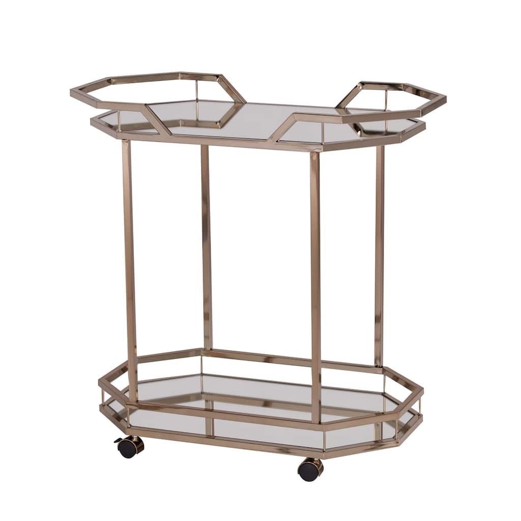 31 Inch Mirrored Glass Bar Cart with Locking Wheels - 31.25" X 16.5" X 30.75"