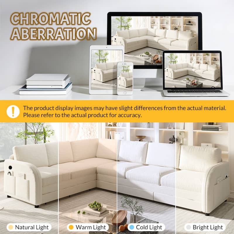 115.2" L-Shaped Teddy Sectional Sofa with Pull-Out Bed