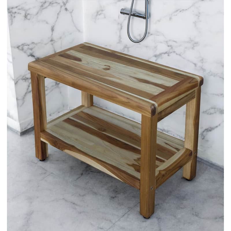 HomeRoots 24" Natural Teak Rectangular Shower Bench With Shelf