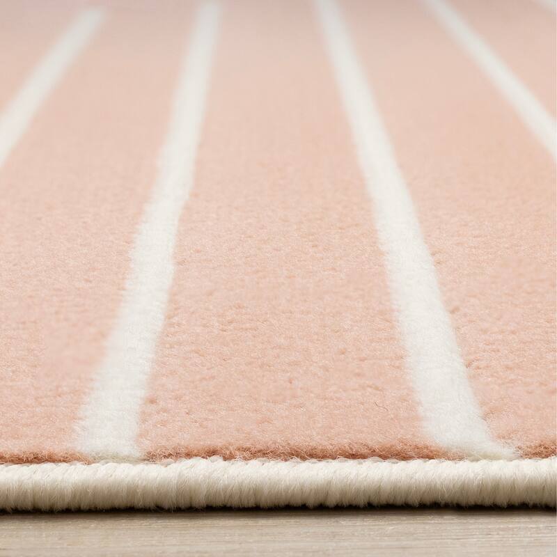 Forte Pink Grey White Angled Line Design, 5'3" x 7'5"