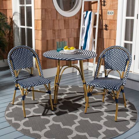 SAFAVIEH Salcha Indoor-Outdoor French Navy/ White Stacking Side Chair (Set of 2) - 18"x21.6"x34.6"
