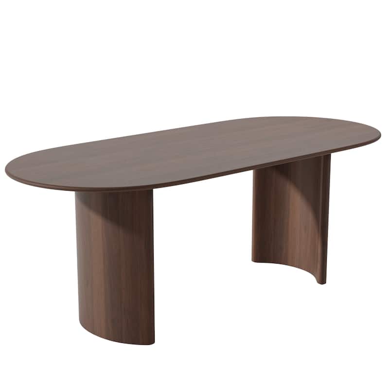 HomeRoots 66" Brown Solid Wood Double Pedestal Base Oval Dining Table - 66.30 in. x 29.64 in. x 33.15 in.