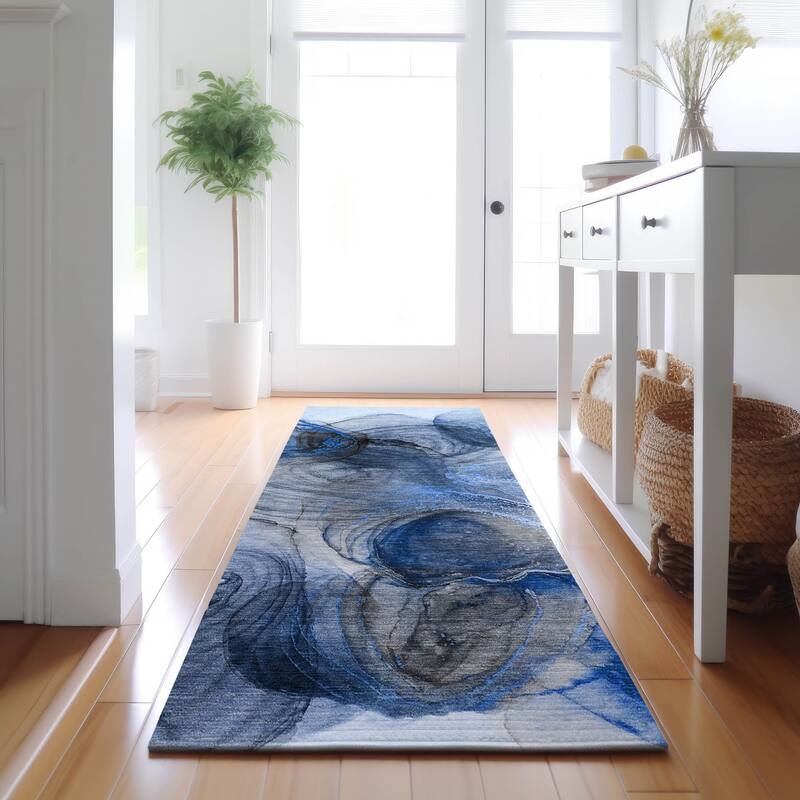 Premium Washable Super Soft Abstract Contemporary Mayfield Rug - Navy - 2' 3" x 7' 6" - Runner