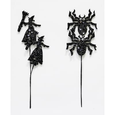 Halloween Foam Spiders & Witches on 6" Floral Pick, Set of 6
