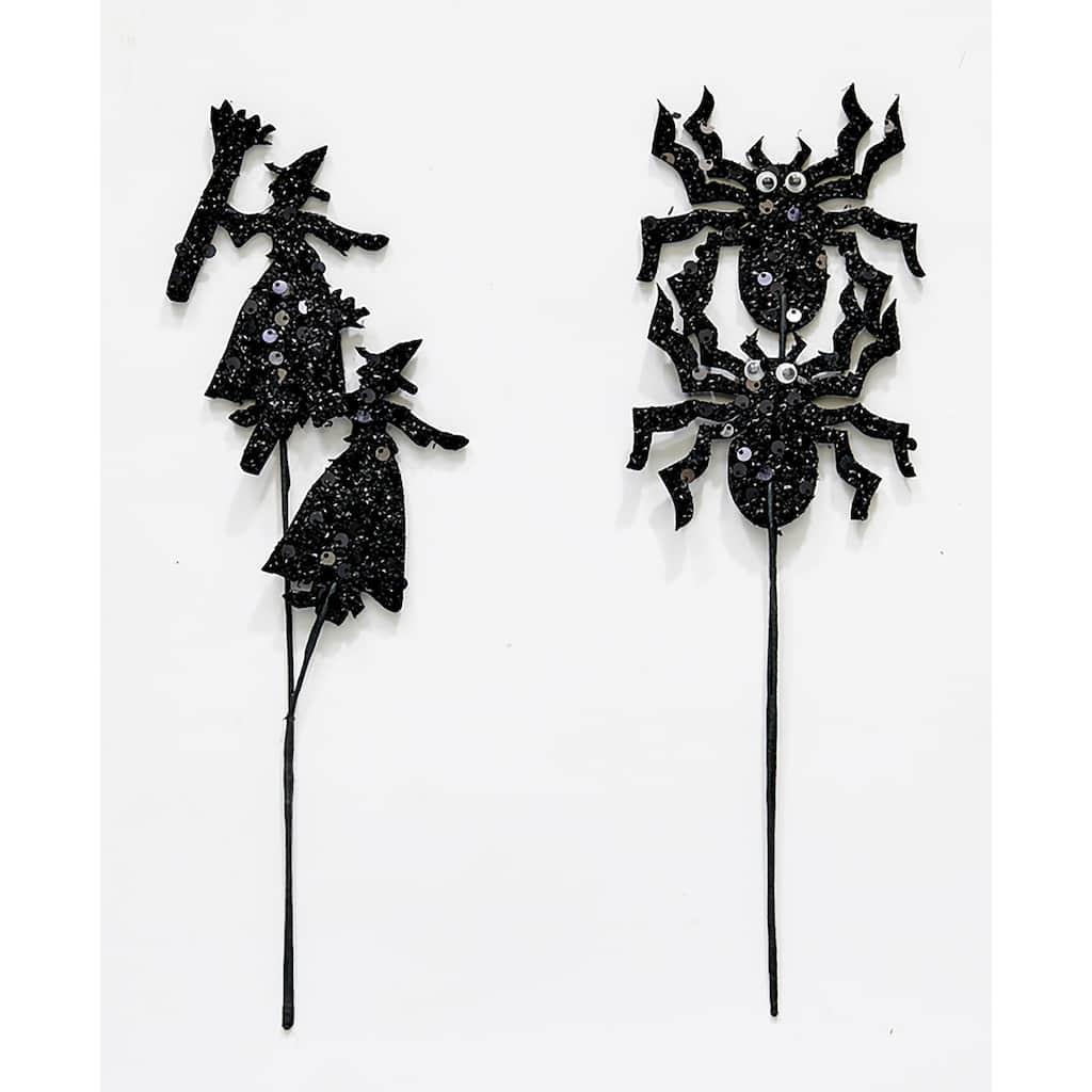 Halloween Foam Spiders & Witches on 6" Floral Pick, Set of 6