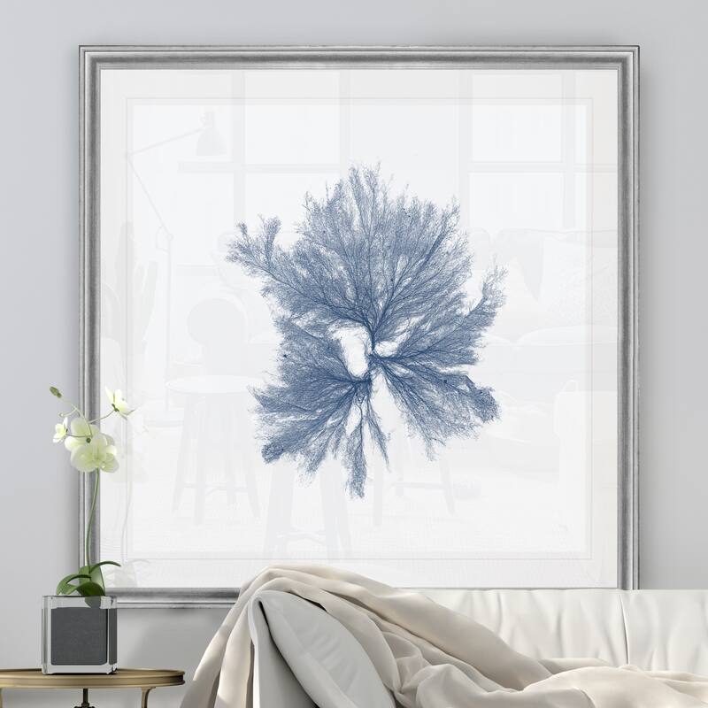 Navy Seaweed III -Black Framed Print