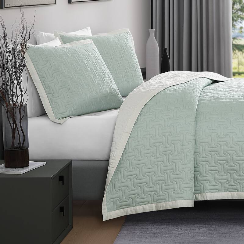 Bebejan 100% Cotton Sateen 3 Piece Textured Quilted Coverlet Set