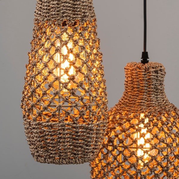 Lucien 5-Light Seagrass Pendant Light Modern Linear Chandelier