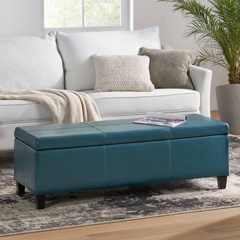 Leather Upholstered Storage Bench Indoor Bench, Ottoman Bench Makeup Bench with Safety Hinges for Mudroom Bedroom