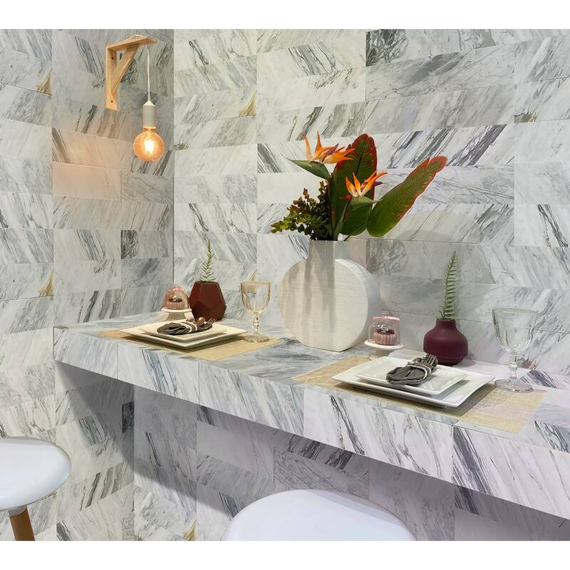 Apollo tile 4 x 12 Grandis Honed Gray Calacatta Bluette Marble Tile (5 sq ft/case) - 15 Pack
