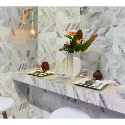 Apollo tile 4 x 12 Grandis Honed Gray Calacatta Bluette Marble Tile (5 sq ft/case) - 15 Pack