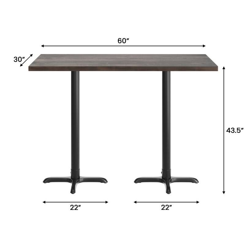 Rectangular Solid Wood Commercial Tabletop with 22" x 22" Bar Height X-Base
