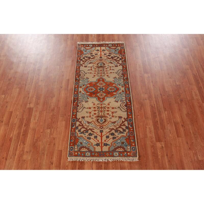 Hand Knotted Oriental 100% Wool Carpet Transitional Medallion Peach Oushak Area Rug - 5' 11'' X 2' 6''