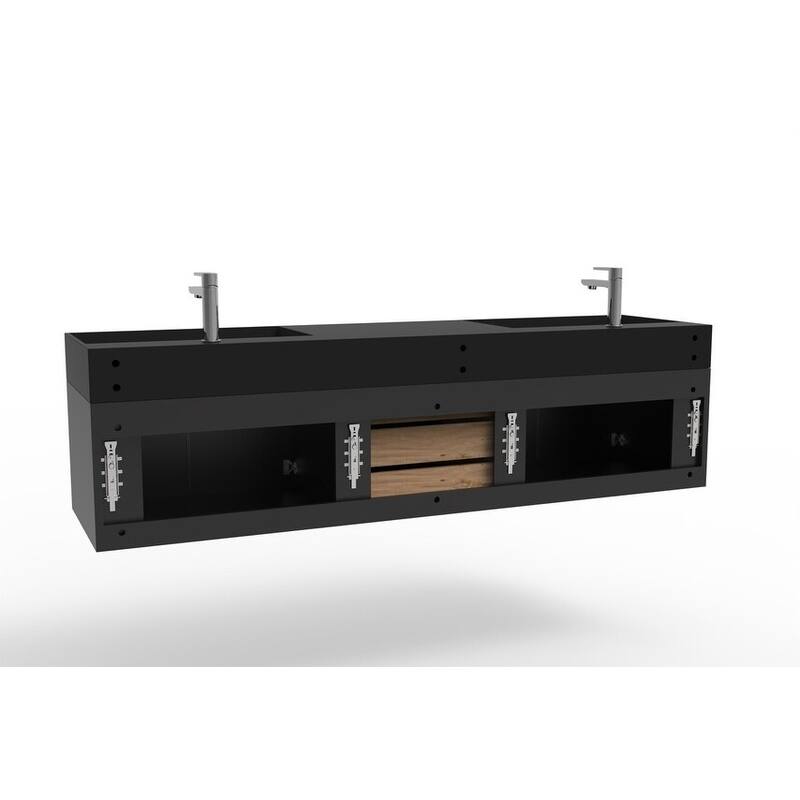 Amazon 72" Wall Mounted Bathroom Vanity Set w/ Black Top