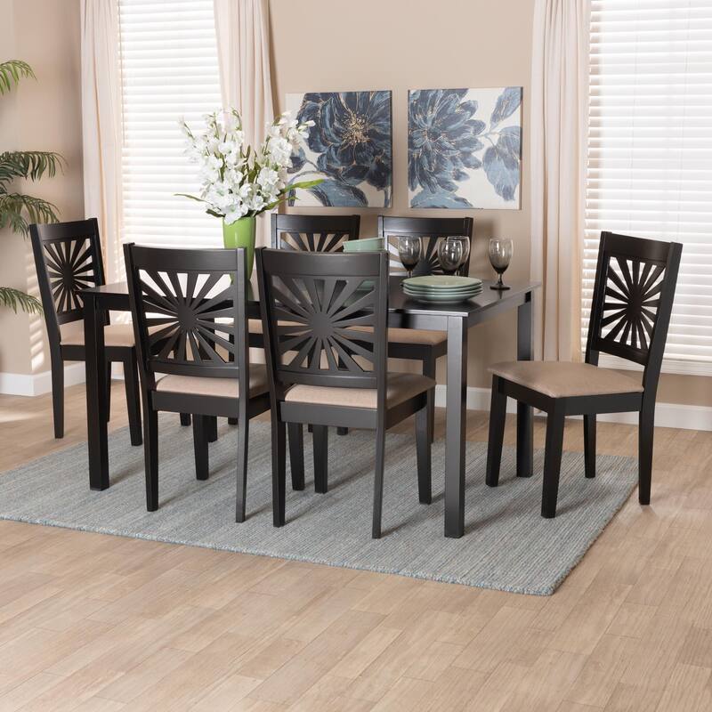 Olympia Modern styled Fabric Upholstered and Brown Finished Wood Dining Set
