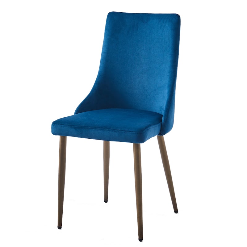 Mid-Century Velvet and Metal Dining Chair, Set of 4 - Black and Aged Gold - Blue