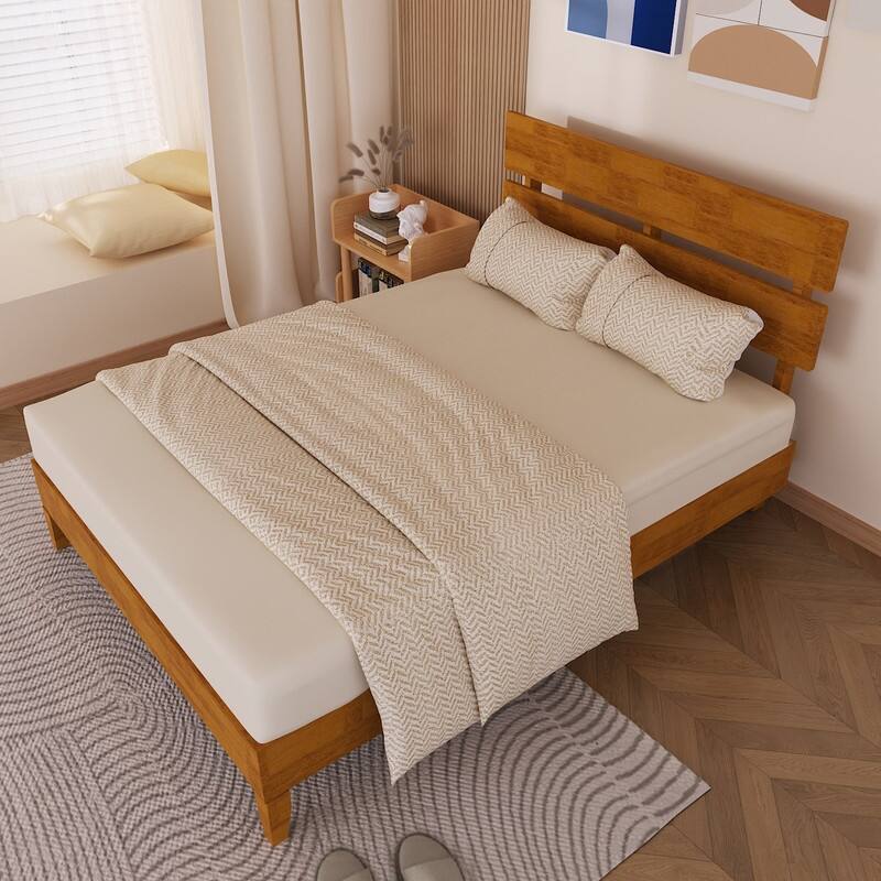 Solid Wood Modern Platform Bed Frame with Headboard