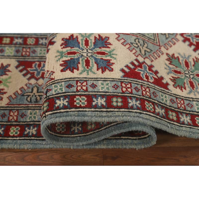 Light Blue Kazak Area Rug Hand-Knotted Wool Carpet - 5'6" x 7'4"