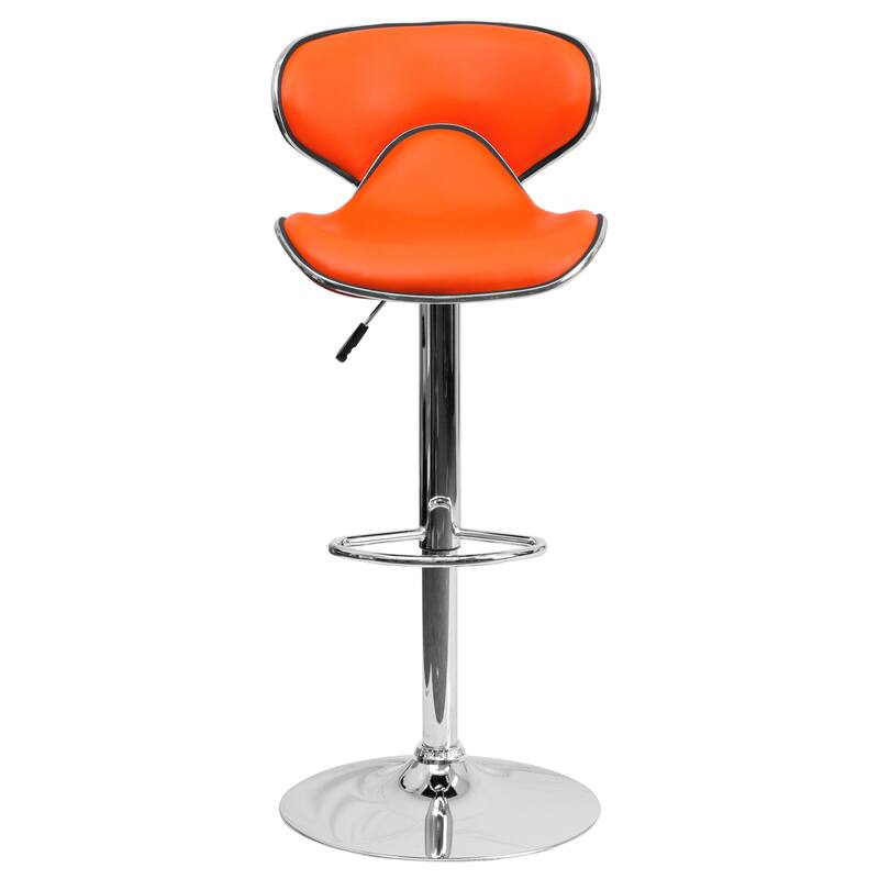 2 Pack Contemporary Mid-Back Vinyl Adjustable Height Barstool with Chrome Base - 16"W x 17.5"D x 34.5" - 43"H