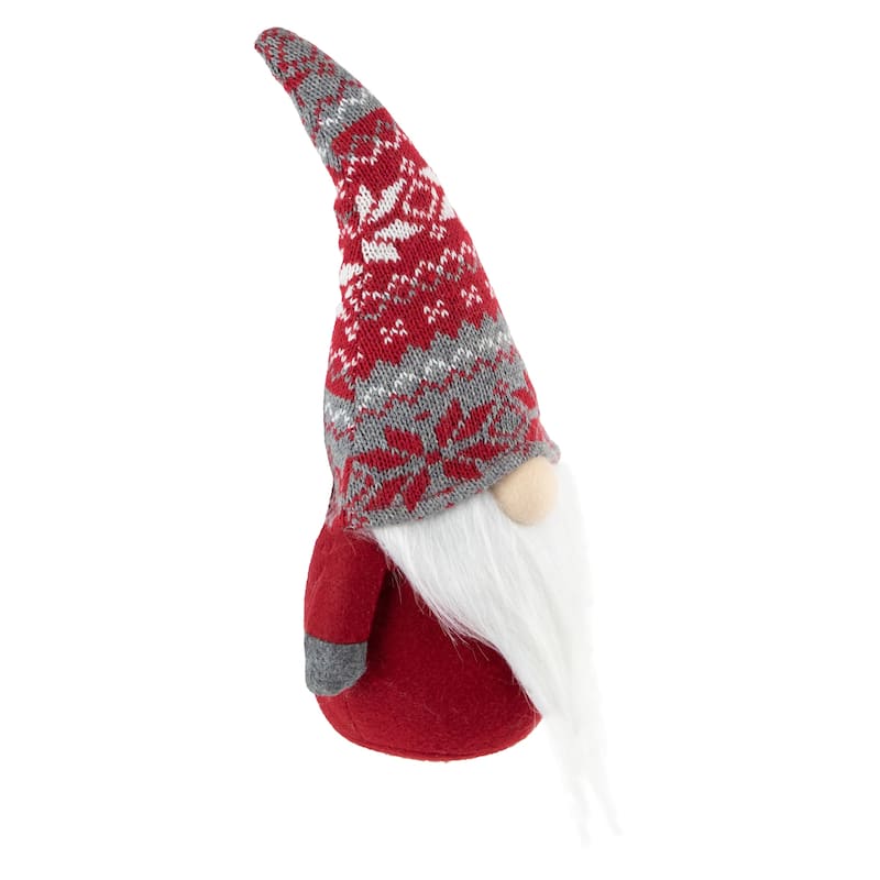 12" Red and Gray Standing Gnome with Nordic Hat Christmas Decoration