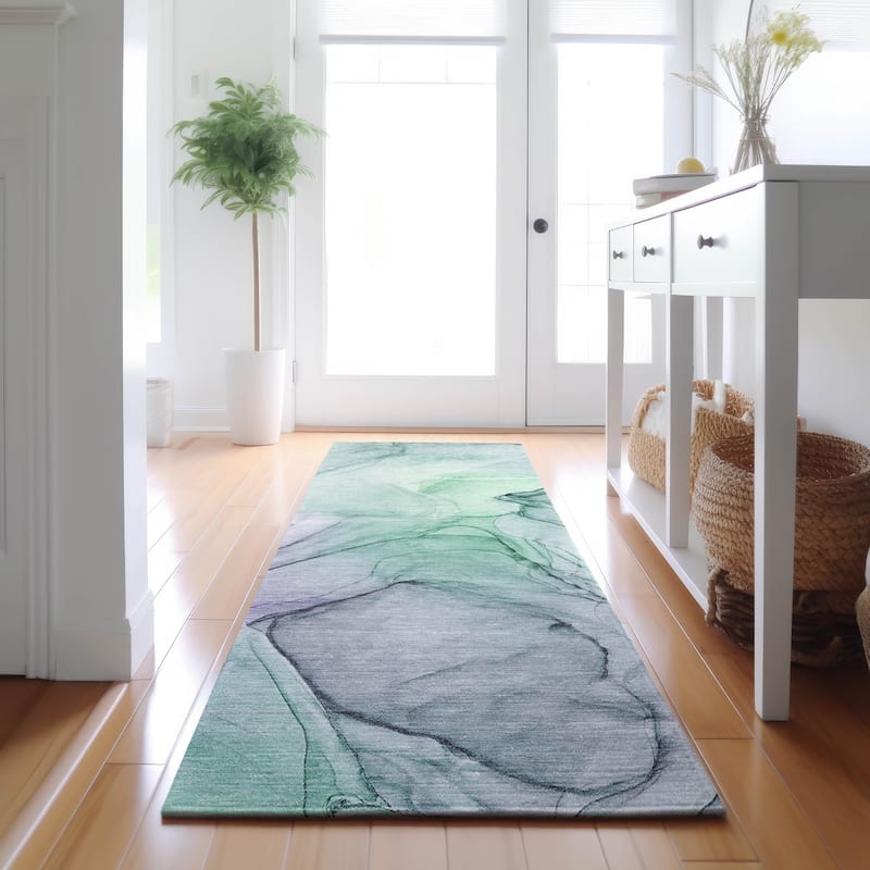 Premium Washable Super Soft Abstract Contemporary Mayfield Rug - Blue - 2' 3" x 7' 6" - Runner