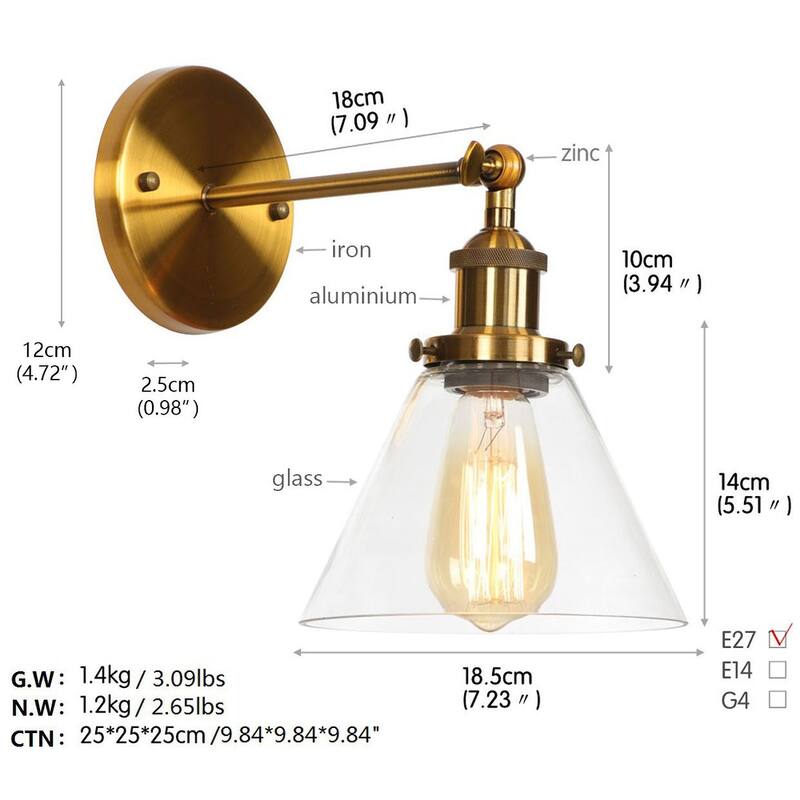 Modern 1-Light Swing Arm Wall Sconce with Cone Clear Glass Shade