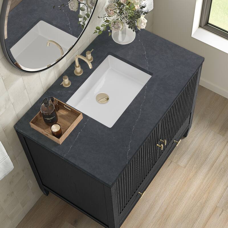 James Martin Vanities Myrrin 36" Vanity, Carbon Oak - Charcoal Soapstone