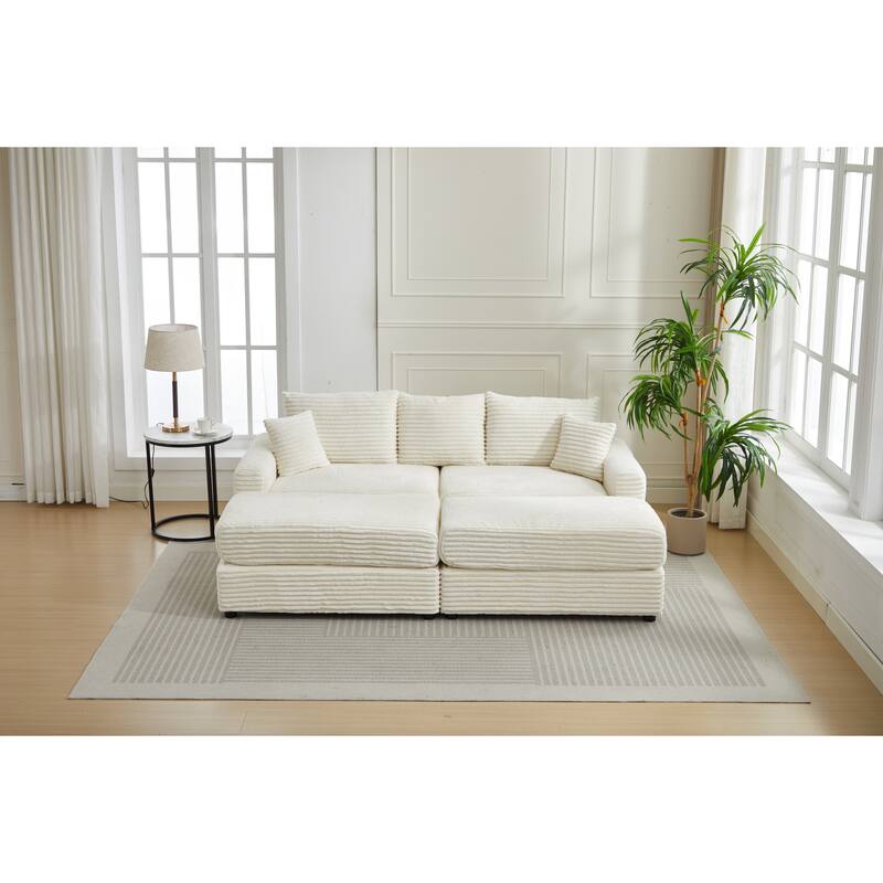 82" Corduroy 2-Piece Sectional Sofa with Slipcovers & 2 Pillows