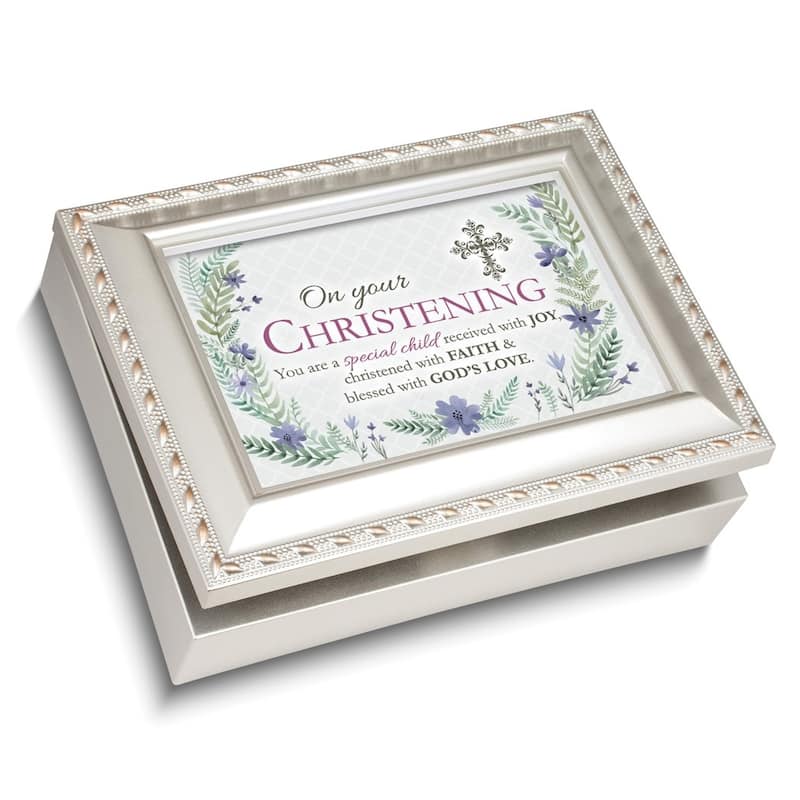 Curata White Resin on Your Christening Music Box (Plays Jesus Loves Me