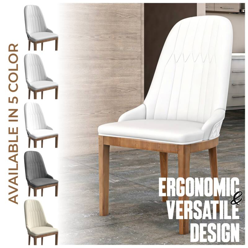 Leather Dining Chair with Rubberwood Legs Side Charis Sleek Diamond Stitching Back