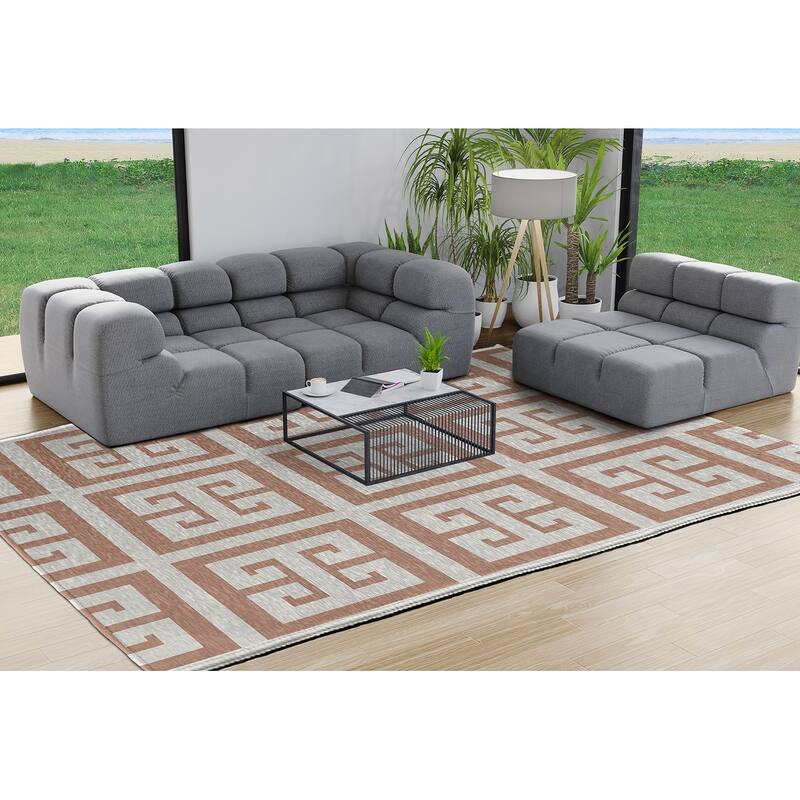 Greek Key Patterned Chenille Rug