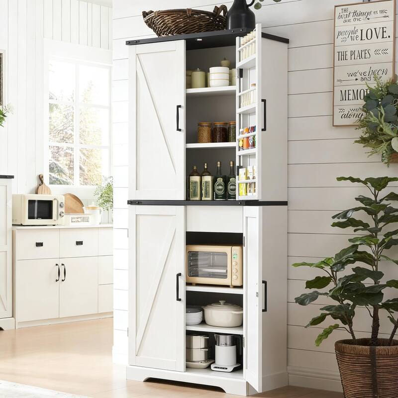 Farmhouse Kitchen Pantry Storage Cabinet with Door Shelves