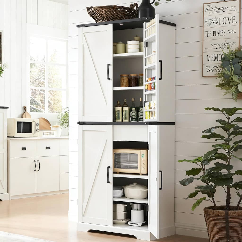 Farmhouse Kitchen Pantry Storage Cabinet with Door Shelves
