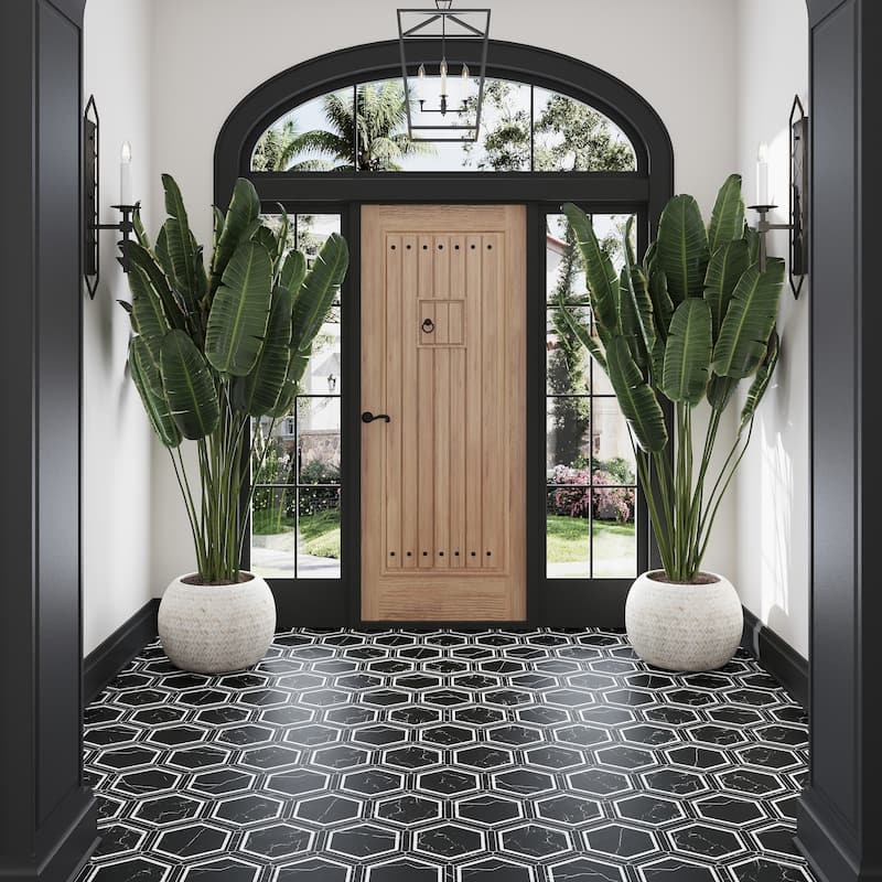 Apollo tile 9" x 10" Aureole Matte Black White Porcelain Tile (8.07 sq ft/case) - 18 Pack