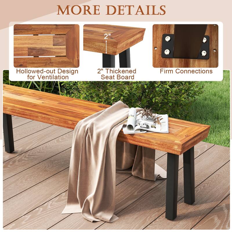 Gymax Outdoor Acacia Wood Benches Set of 2 w/ Slatted Top & Flared
